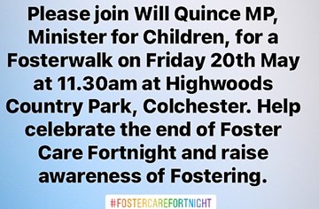 join Will Quince MP, Minister for Children, who is taking part in a Fosterwalk with foster carers in his local area