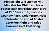 join Will Quince MP, Minister for Children, who is taking part in a Fosterwalk with foster carers in his local area